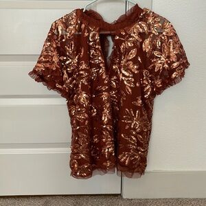 Burnt orange sequins blouse Anthropologie size S